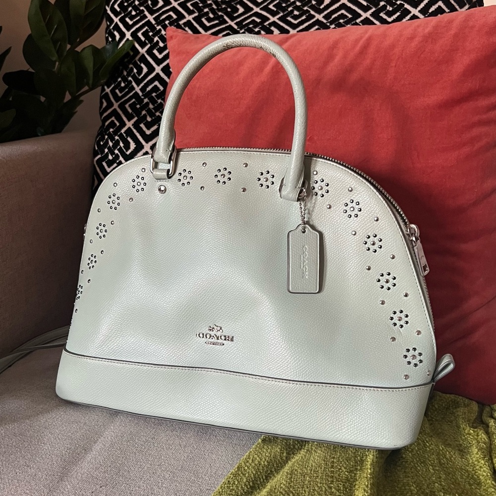 Sea Glass Green Floral Studded Coach Sierra Satchel Purse
